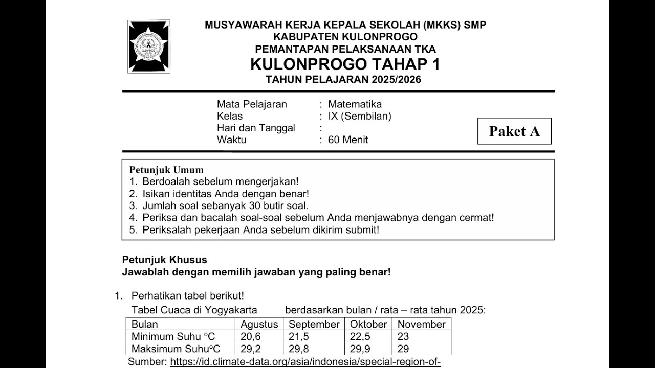 NOMOR 24-26 PEMBAHASAN TKA MAT KULONPROGO TAHAP 1