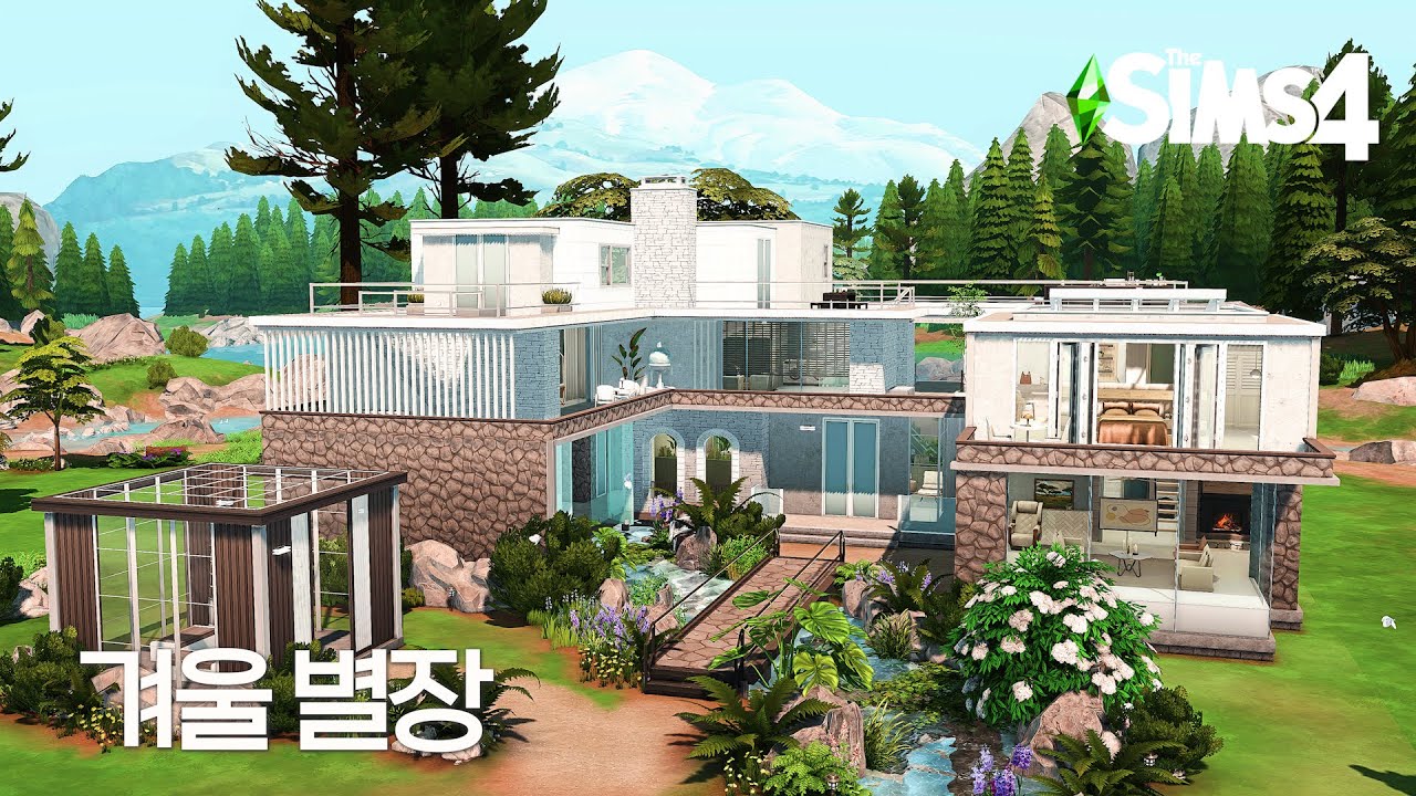 노천탕이 있는 대가족형 모던 별장❄️ (Modern Winter Retreat)｜심즈4 건축｜Sims4 Stop Motion Build｜NoCC
