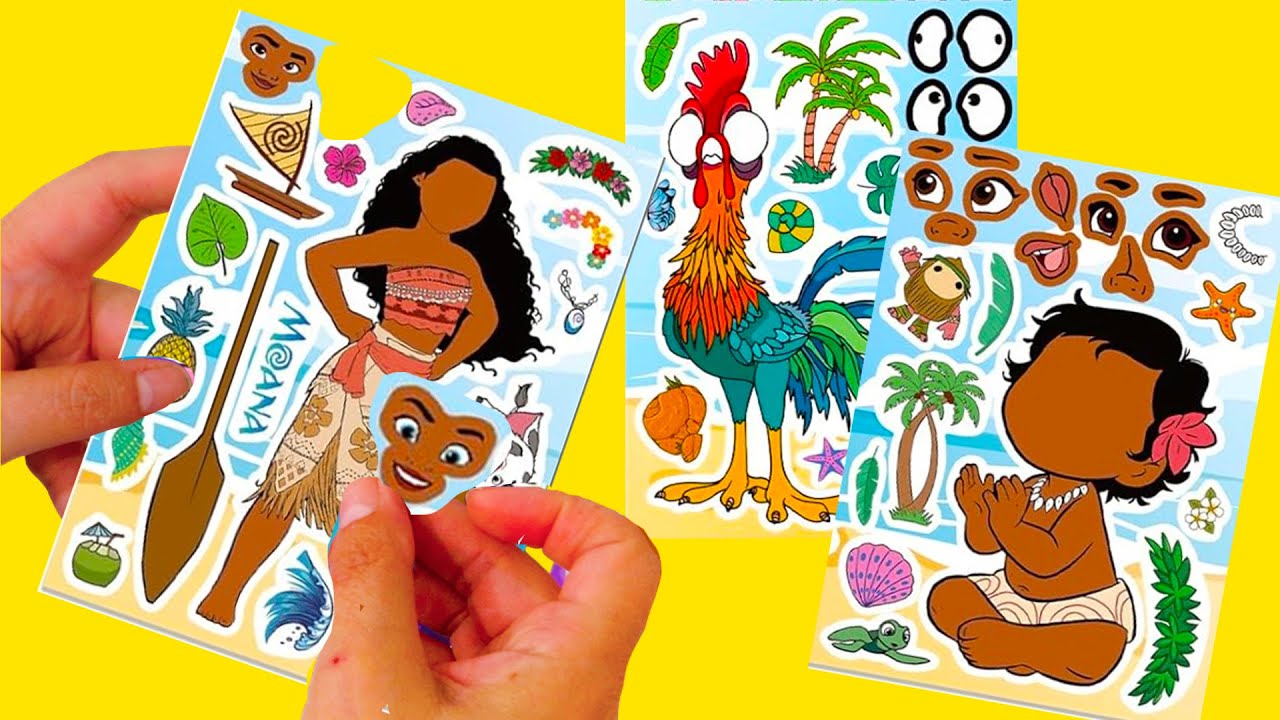 Pegatinas de caras de Moana, Maui y otros personajes