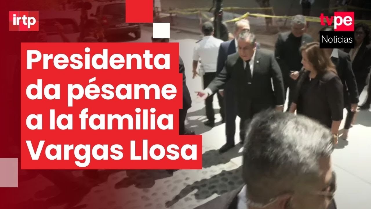 Presidenta Dina Boluarte llegó al velorio de Mario Vargas Llosa para dar el pésame a su familia