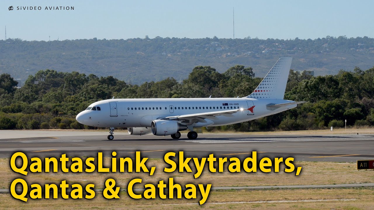 QantasLink, Skytraders, Qantas Airways & Cathay Pacific on RW03 at Perth Airport.