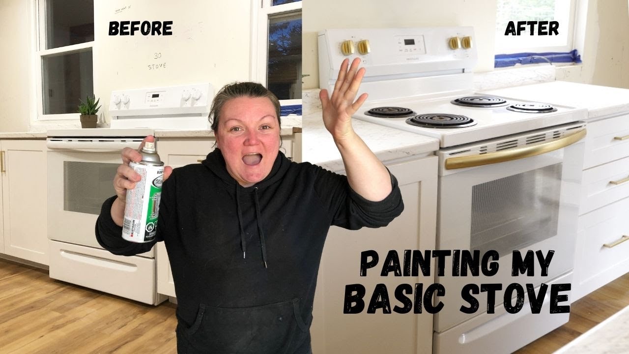 PAINTING MY WHITE BASIC STOVE! & Farmhouse Kitchen Renovation Under $5000 Progress!