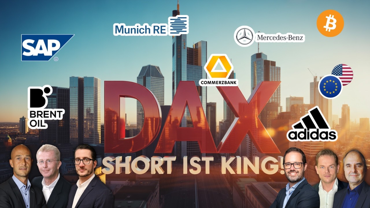 DAX-Short läuft! SAP, EURUSD, Adidas Mercedes, CoBa, Munich Re, Hapag-Lloyd, Bitcoin, Öl & Nikkei