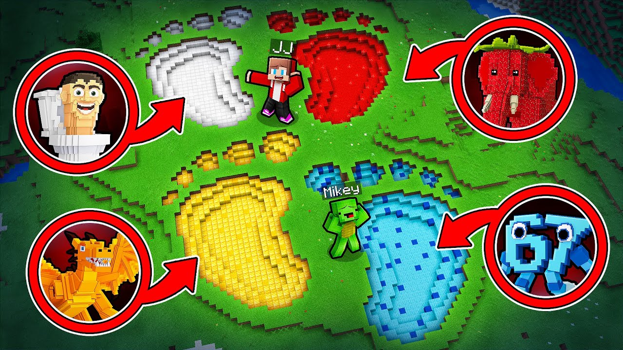 JJ and Mikey Found GIANT BRAINROTS FOOTPRINTS in Minecraft - Maizen