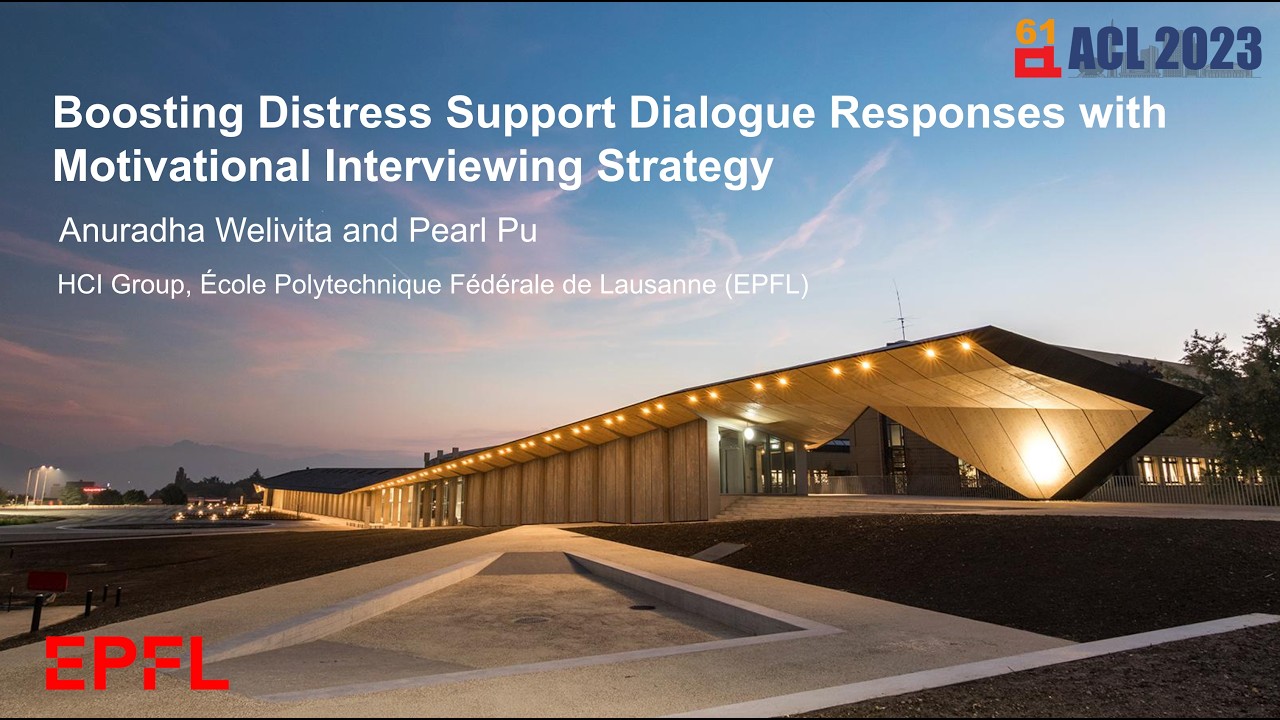 ACL'23 Pitch | Boosting Distress Support Dialogue Responses with MotivationalInterviewing Strategy