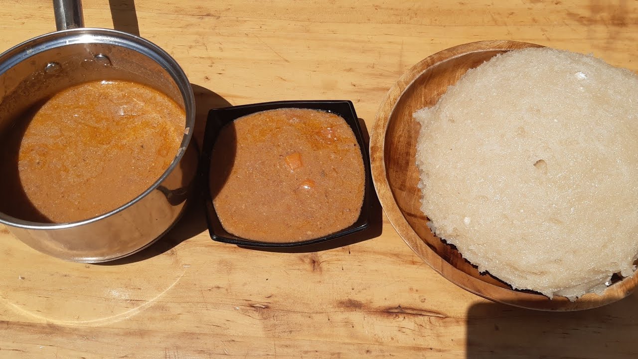 African village life/cooking the most favorite  small fish sauce  and fufu (Fresh  food)