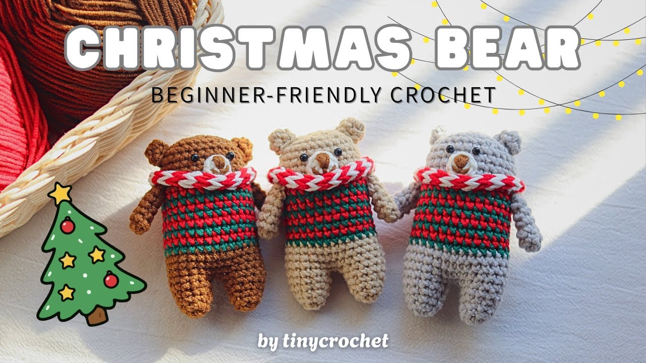 Рождественский мишка крючком для начинающих (быстро и просто) | tinycrochet