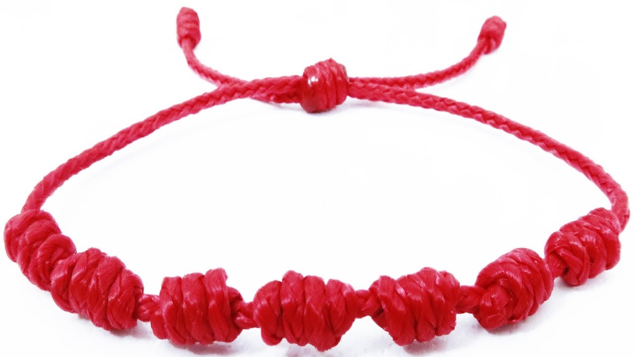 Pulsera roja de 7 nudos de protección de la suerte| Como hacer pulseras de hilo fáciles tutorial DIY