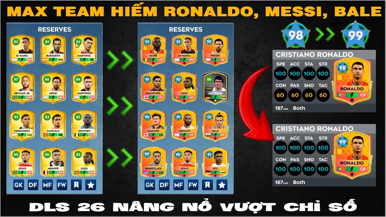 DLS 26 | Nâng max team hiếm Ronaldo 88, Messi 86, Ozil...| Nâng cấp nổ vượt chỉ số