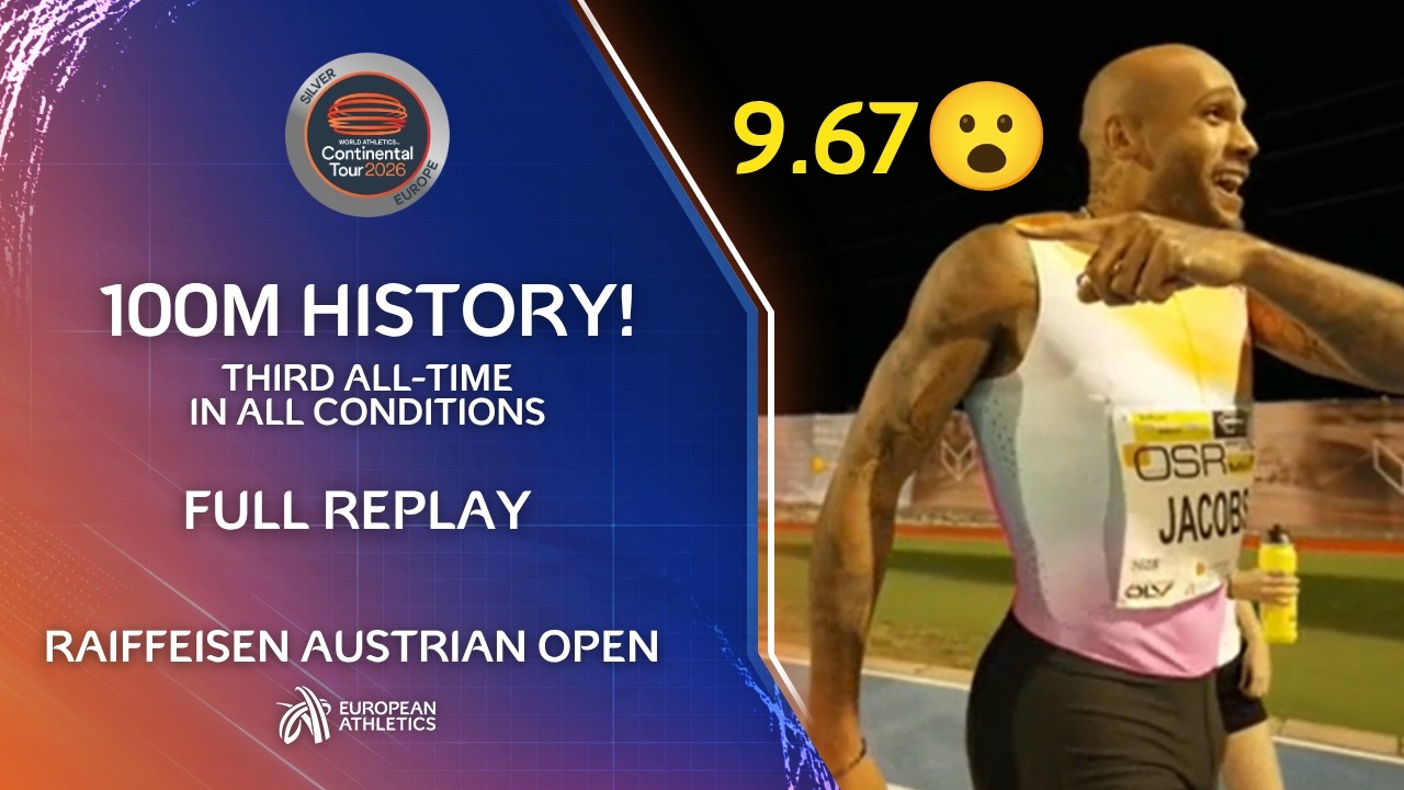 9.67🔥 3rd fastest 100m in HISTORY | Full Replay | Jacobs runs windy 100m | Only Bolt has run faster!