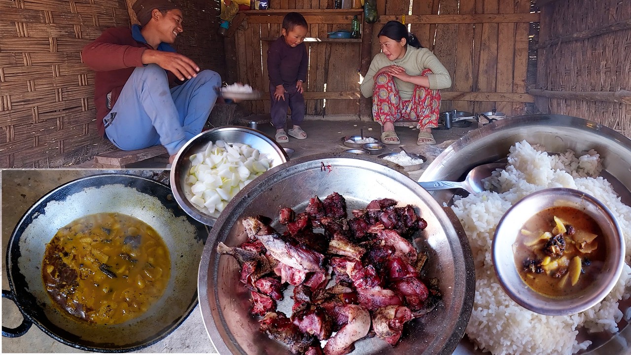 manjita cooks chicken soup & rice for their family lunch || Himalayan cooking ||