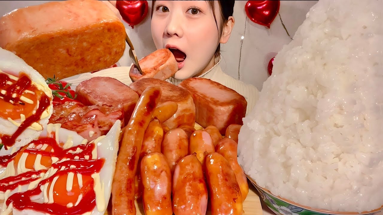 ASMR шпам сырная колбаса бекон【русские субтитры】【Mukbang/ Eating Sounds】