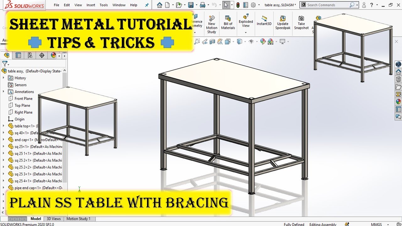 Solidworks sheet metal tutorial | make a plain ss table | sheet metal