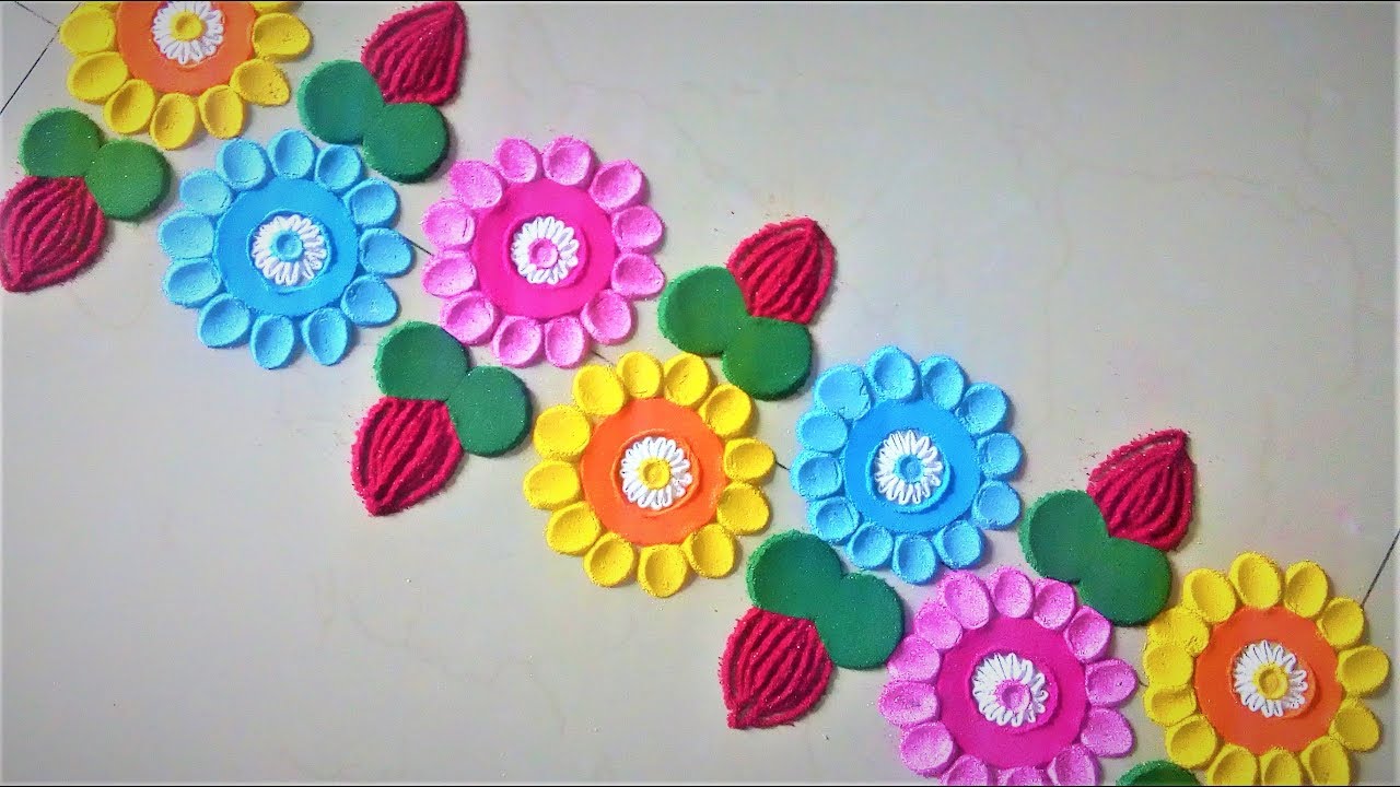 Super Easy Flower Border Rangoli Designs Using Spoon| Creative Rangoli by Shital Mahajan.