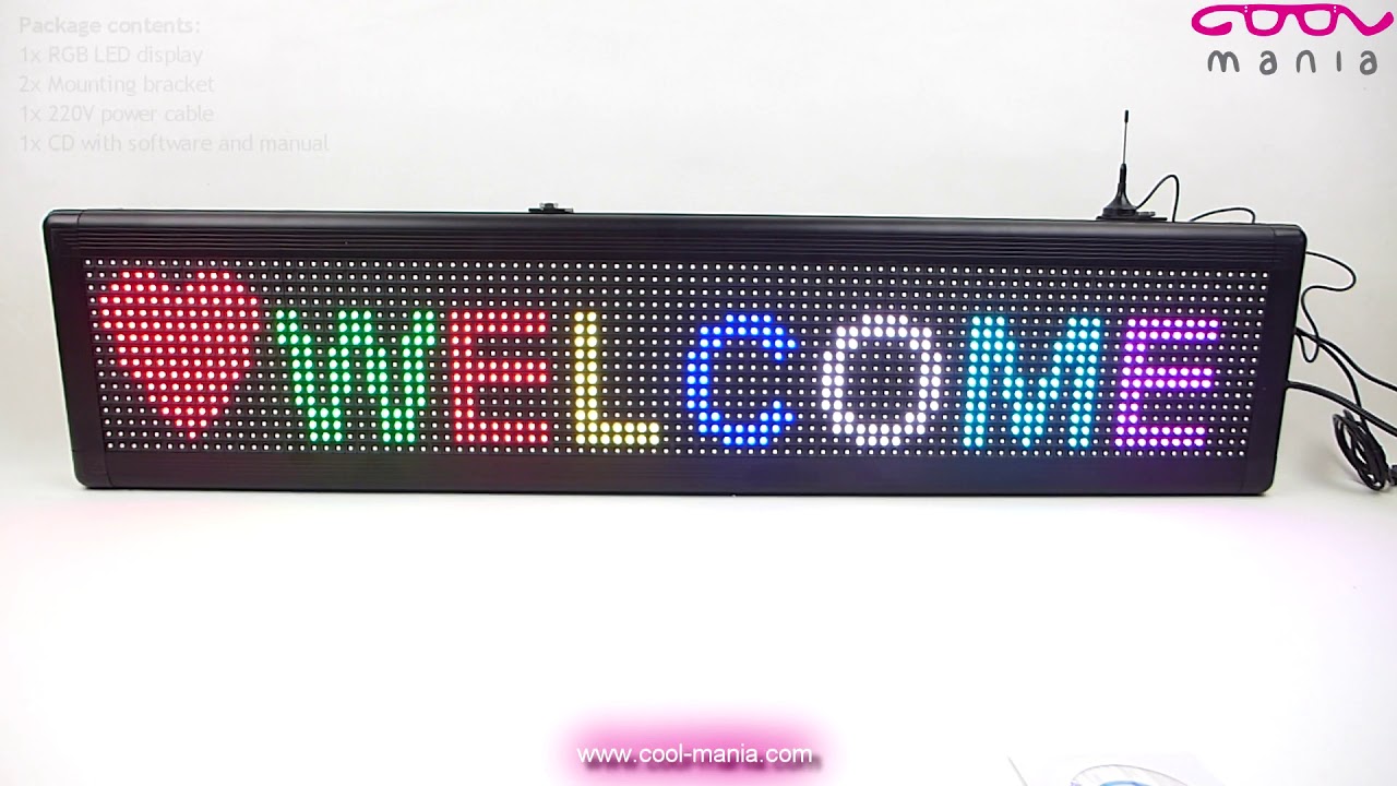 Outdoor waterproof WiFi LED sign board 7 color RGB - 103cm x 23cm (www.cool-mania.com)