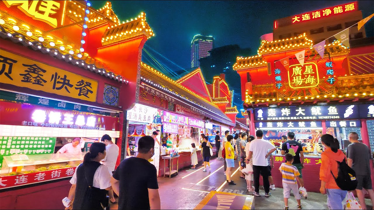 「4K」Dalian city ｜Walk from Sanba square  to Dashang pedestrian street