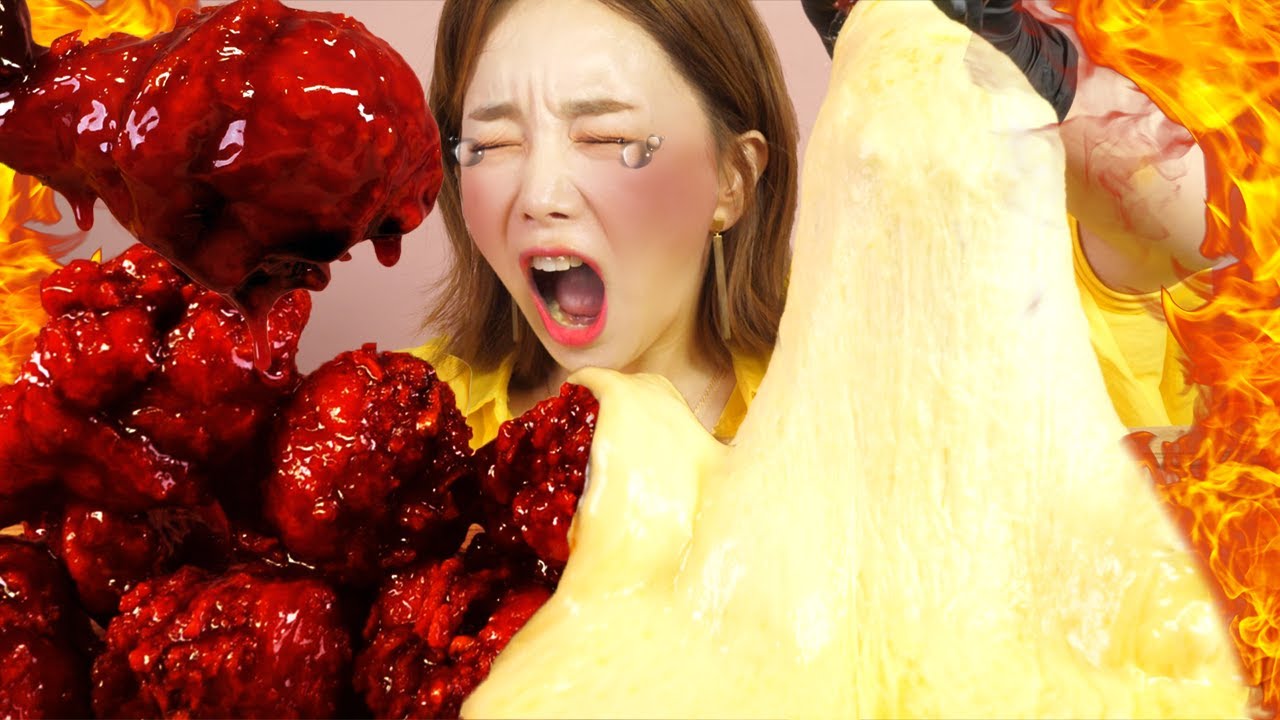 RUS SUB)острый курица в кляре🔥SPICY CHICKEN+CHEESE FONDUE ASMR Mukbang realsound eatingshow Ssoyoung