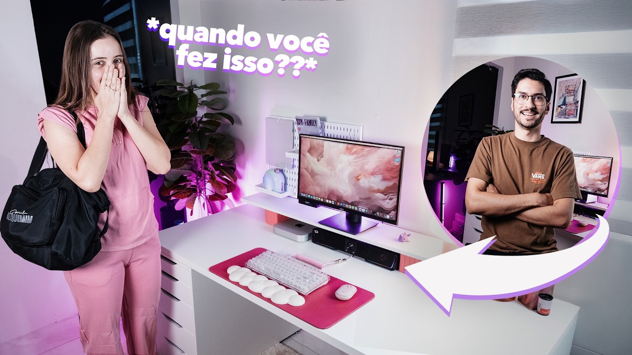 Transformei o SETUP da minha ESPOSA enquanto ela estava de PLANTÃO 12H! (surpresa)