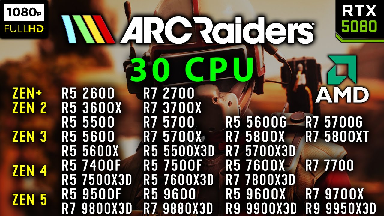 30 AMD CPUs Benchmark in ARC Raiders | Benchmark 30 CPUs | ZEN+ vs ZEN 2 vs ZEN 3 vs ZEN 4 vs ZEN 5