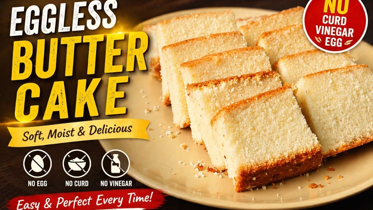Eggless Butter Cake - No Curd No Vinegar Eggless Cake Recipe #teatimecake #buttercake #spongecake