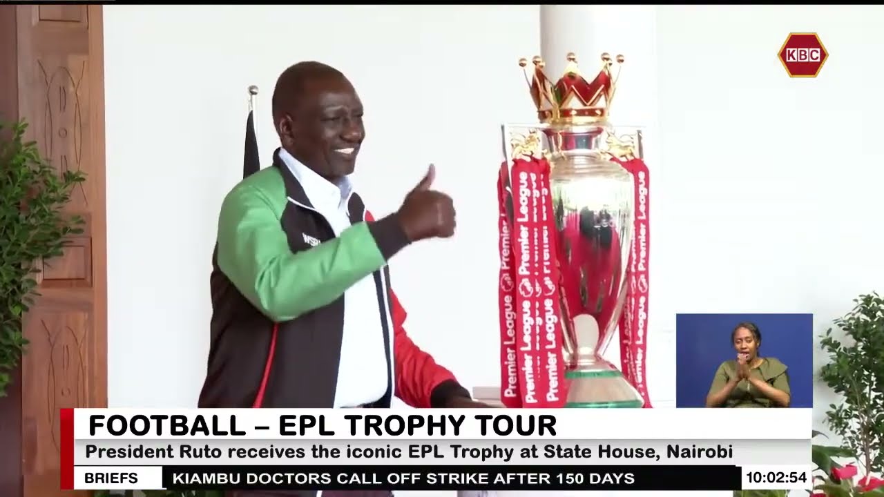 President Ruto receives the iconic EPL Trophy at State House, Nairobi.