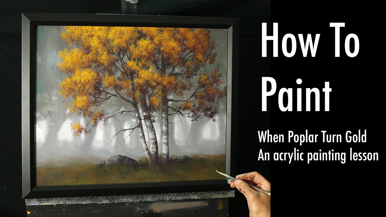 How To Paint - acrylic painting lesson - painting a misty forest poplar tree scene with Tim Gagnon