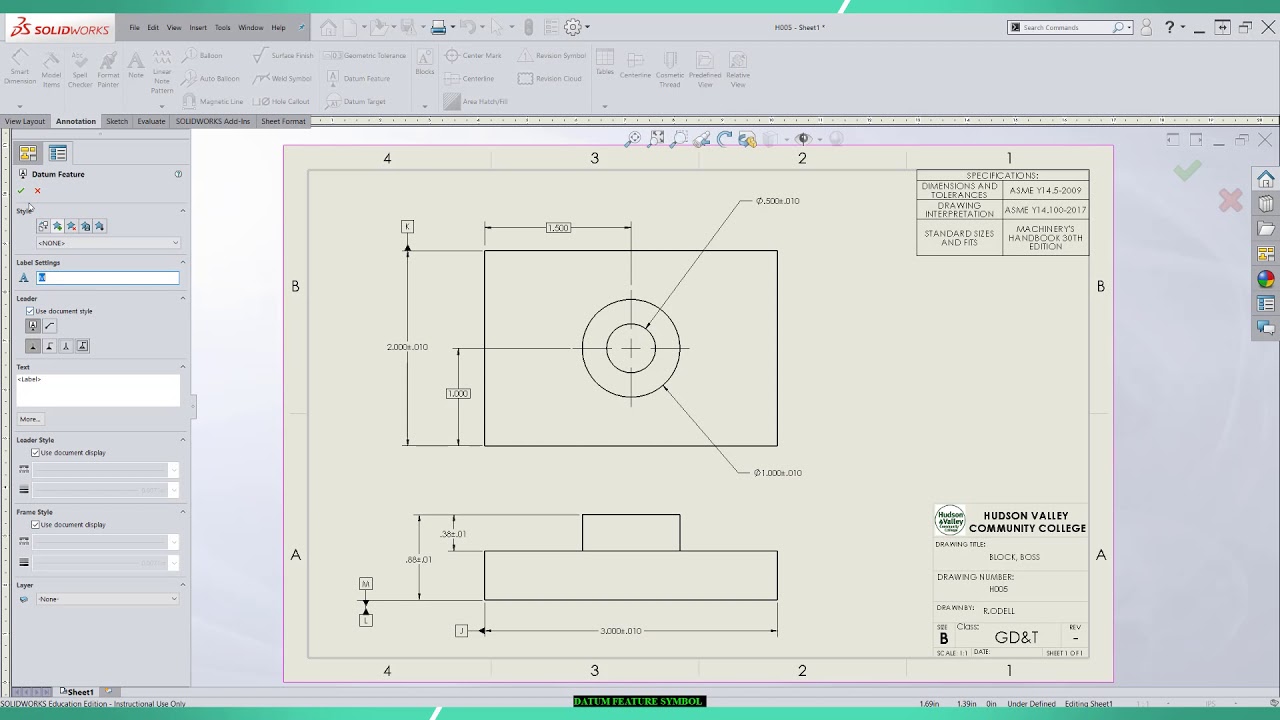 Solidworks, Applying Datum Feature Symbols