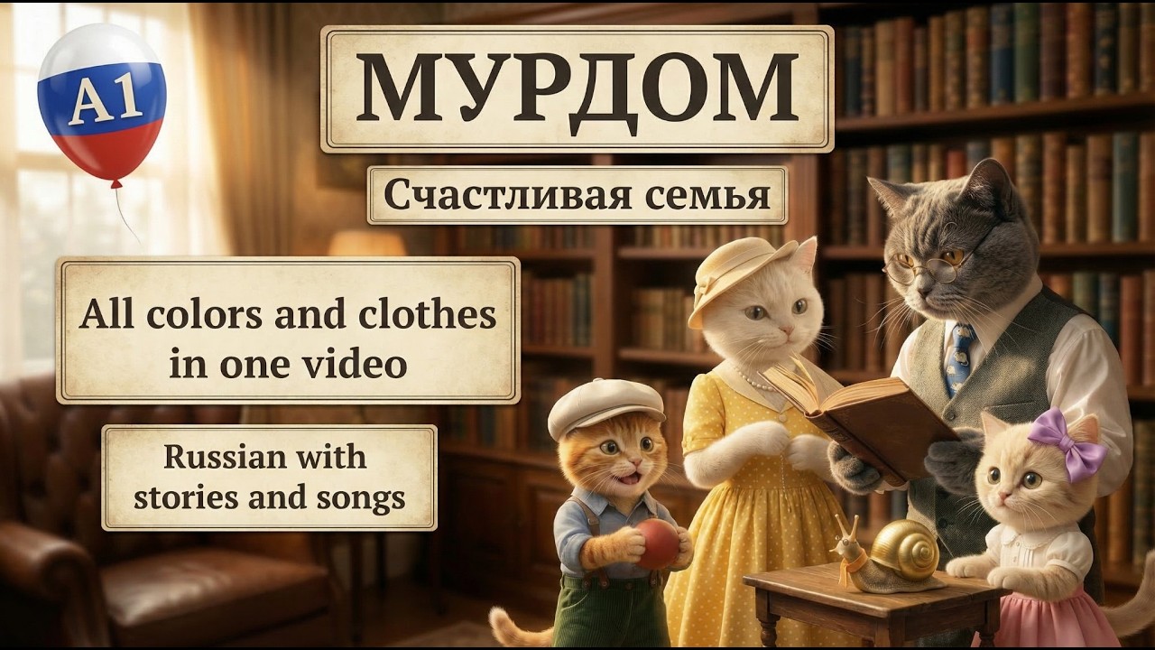 Learn Russian with the Murdom Cat Family! 🐱 Colors, Clothes & Adjectives |  Level A1 🐾