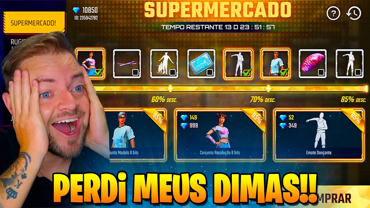 CUIDADO PRA NÃO PERDER SEUS DIAMANTES NO FREE FIRE! NOVO EVENTO SUPERMERCADO FREE FIRE, SKINS 8 BITS