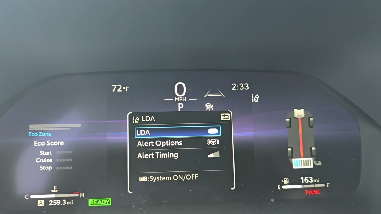 How to adjust the Lane Departure Assist (LDA) on Toyota Grand Highlander 