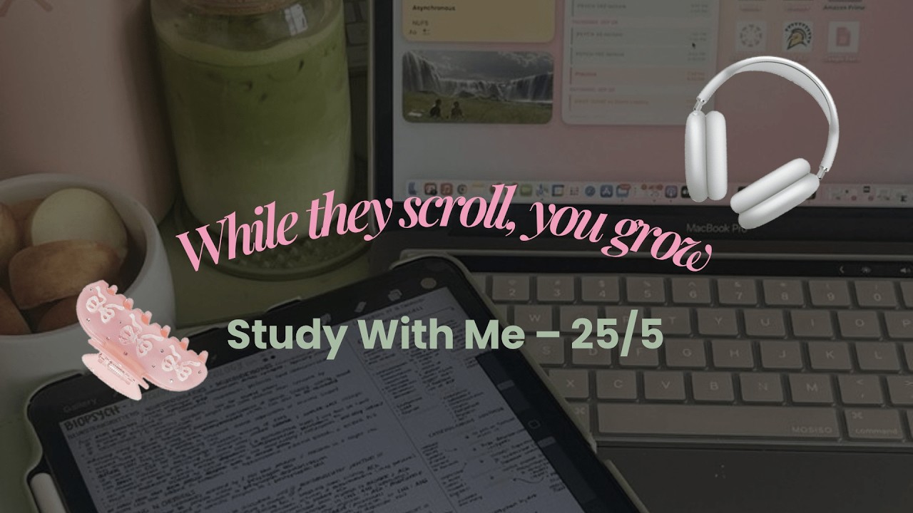 Clean Pink Aesthetic Desktop | 25x5 Pomodoro Timer + Aesthetic Study Ambience