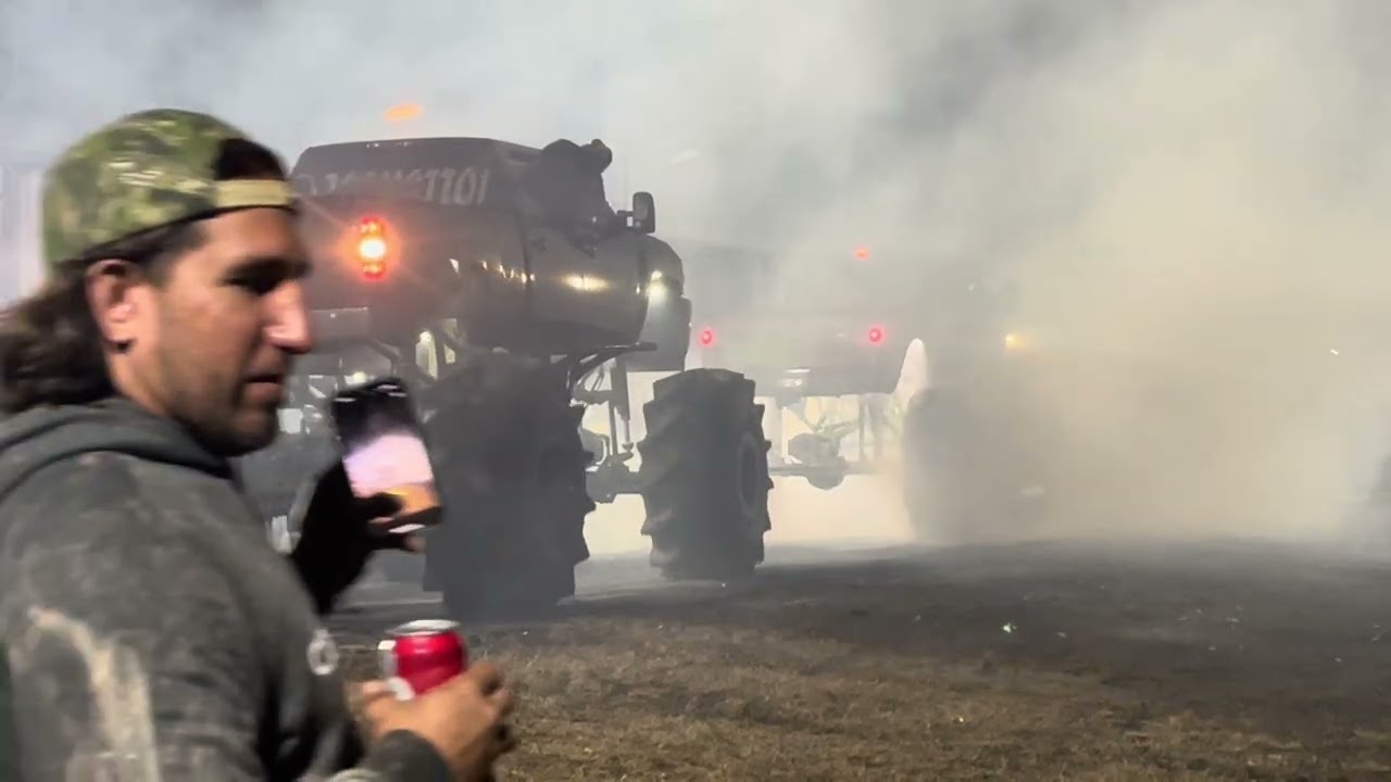 Plantbamboo trucks gone wild monster truck tugs Joshua VS JH diesel while in reverse that’s wild￼