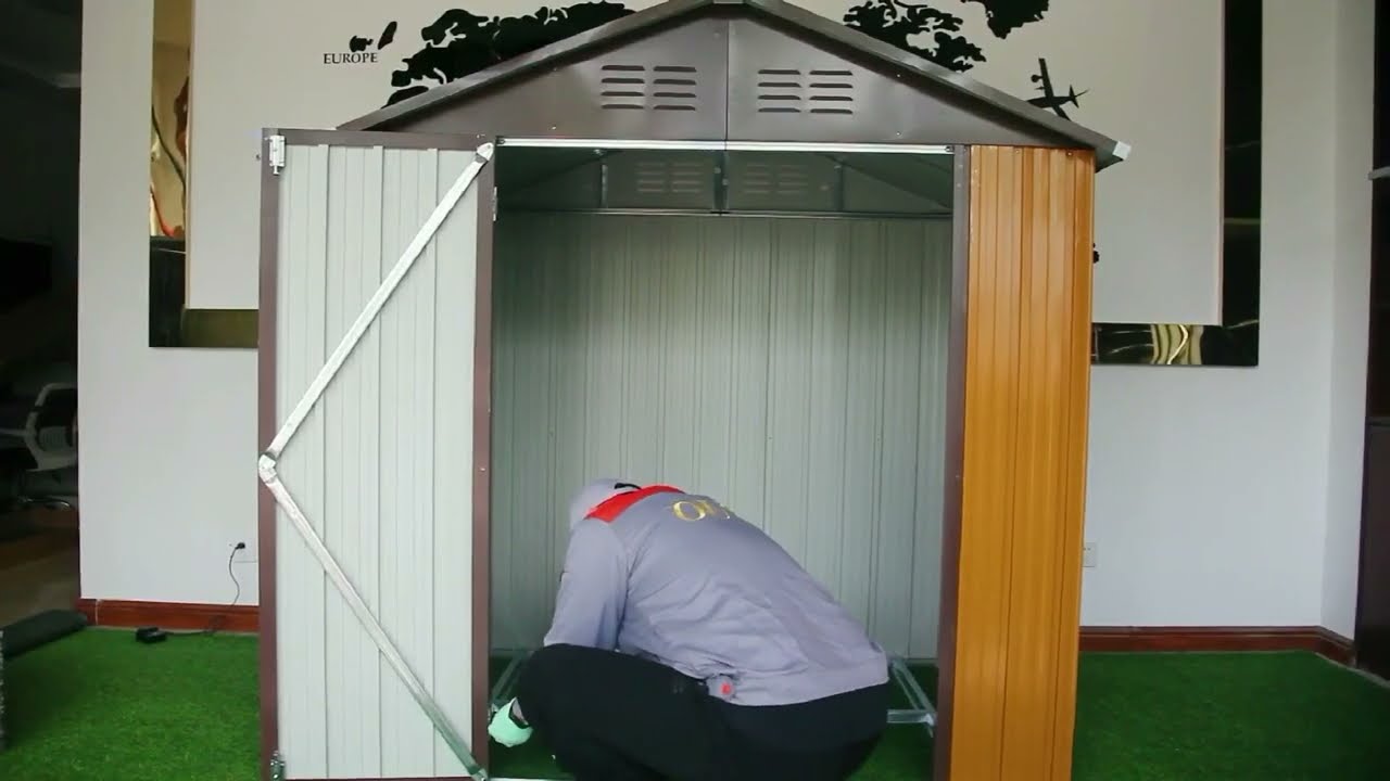 WIILAYOK 6X4 FT Metal Storage Shed Installation tutorial （Orange ＆ Brown/Orange ＆ Brown）
