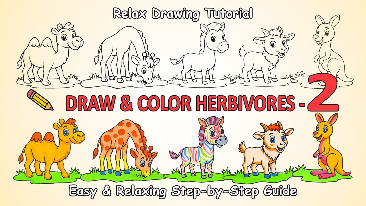 Draw and Color Herbivores – Episode 2 | Easy & Relaxing Animal Art Tutorial