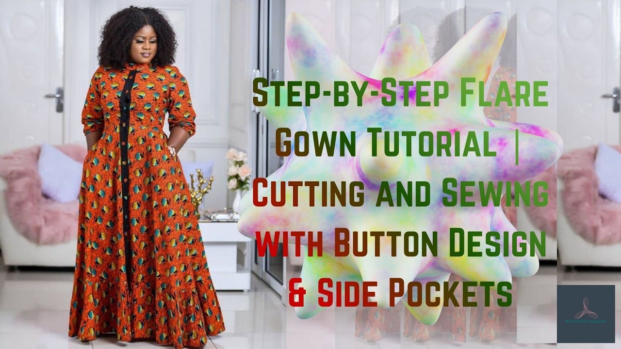 How to Cut and Sew a Flare Gown with Button Design & Side Pockets | Step-by-Step Sewing Tutorial