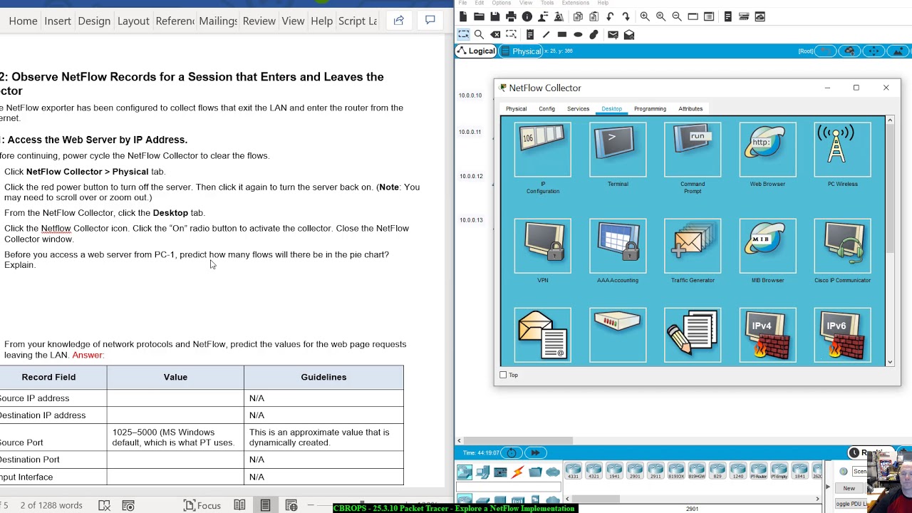 CBROPS - 25.3.10 Packet Tracer - изучение реализации NetFlow