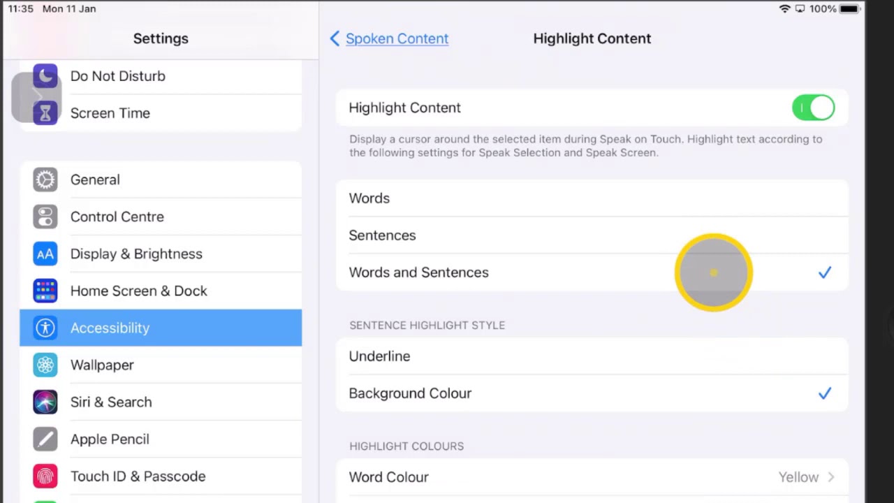 05 Highlight content to help visual focus with tracking words and sentences.
