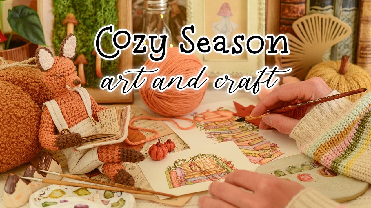 Welcoming autumn🍄 a day of cozy crafting and art making: crocheting, felting and watercolor painting