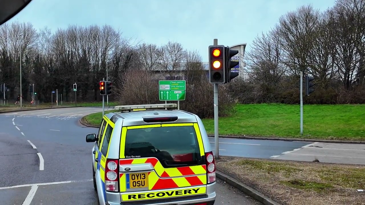Cat CE test route Northampton: Sixfields Roundabout turning Right from Rothersthorpe