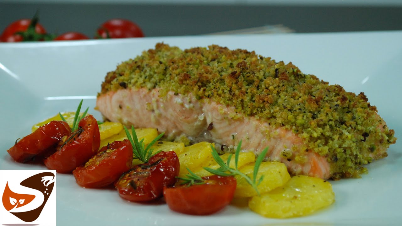 Salmone al forno: gratinato con pistacchi  – secondi di pesce  (baked salmon recipe)
