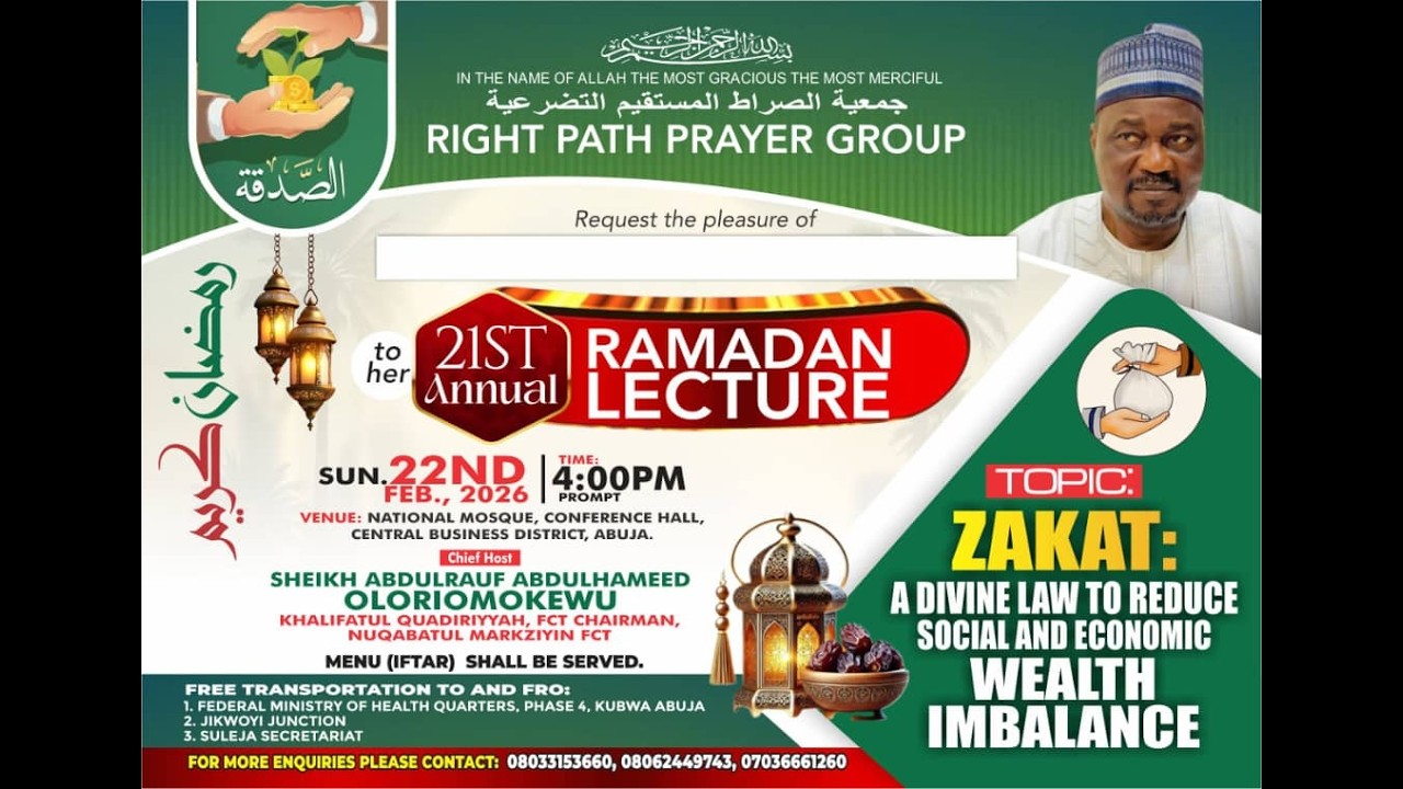RIGHT PART PRAYER GROUP 2026:  21ST RAMADAN LECTURE