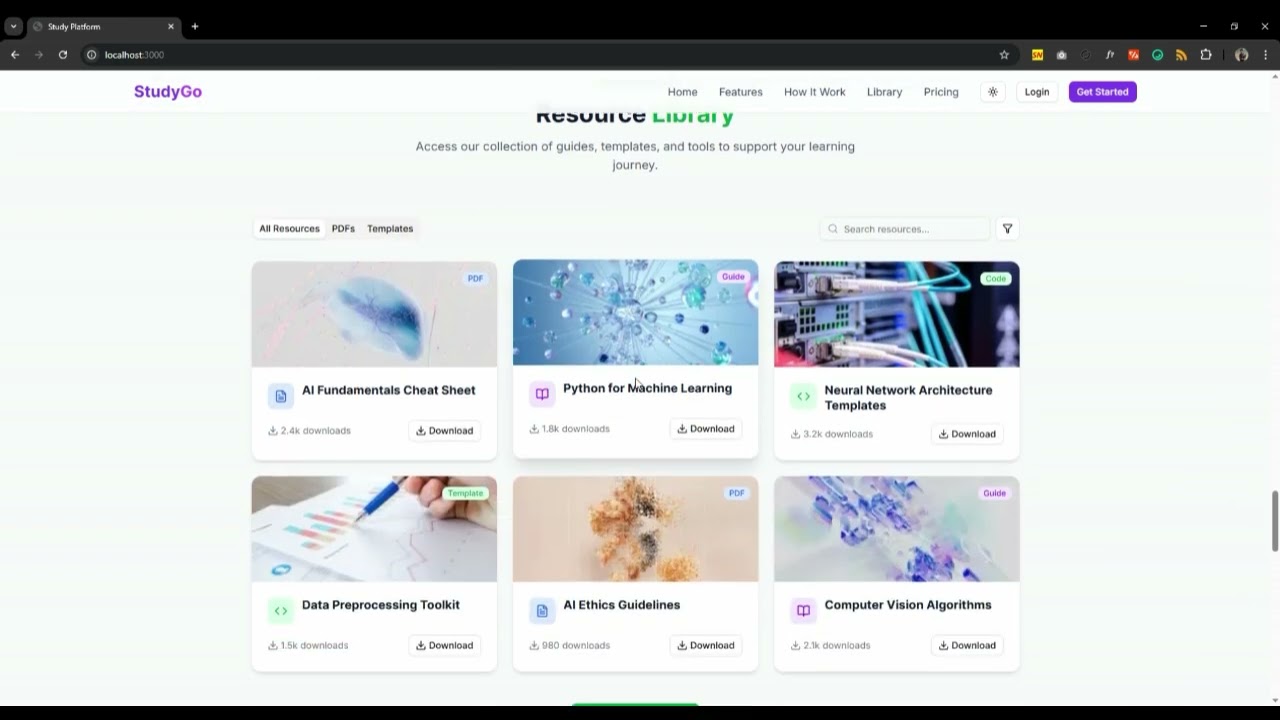 AI Study Material Landing Page (Dark & Light Mode)