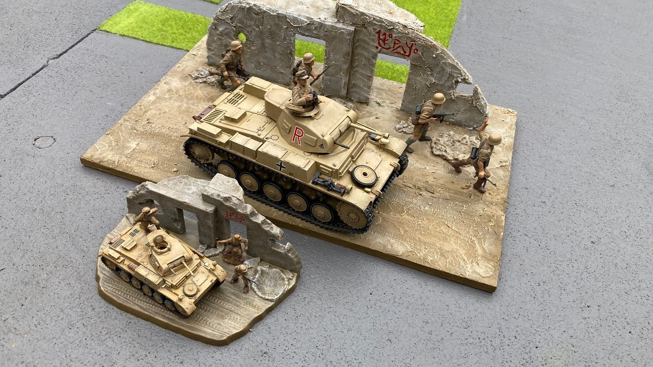 Диорама танка Panzer II от Matchbox в масштабе 1/76, переосмысленная в масштабе 1/35.