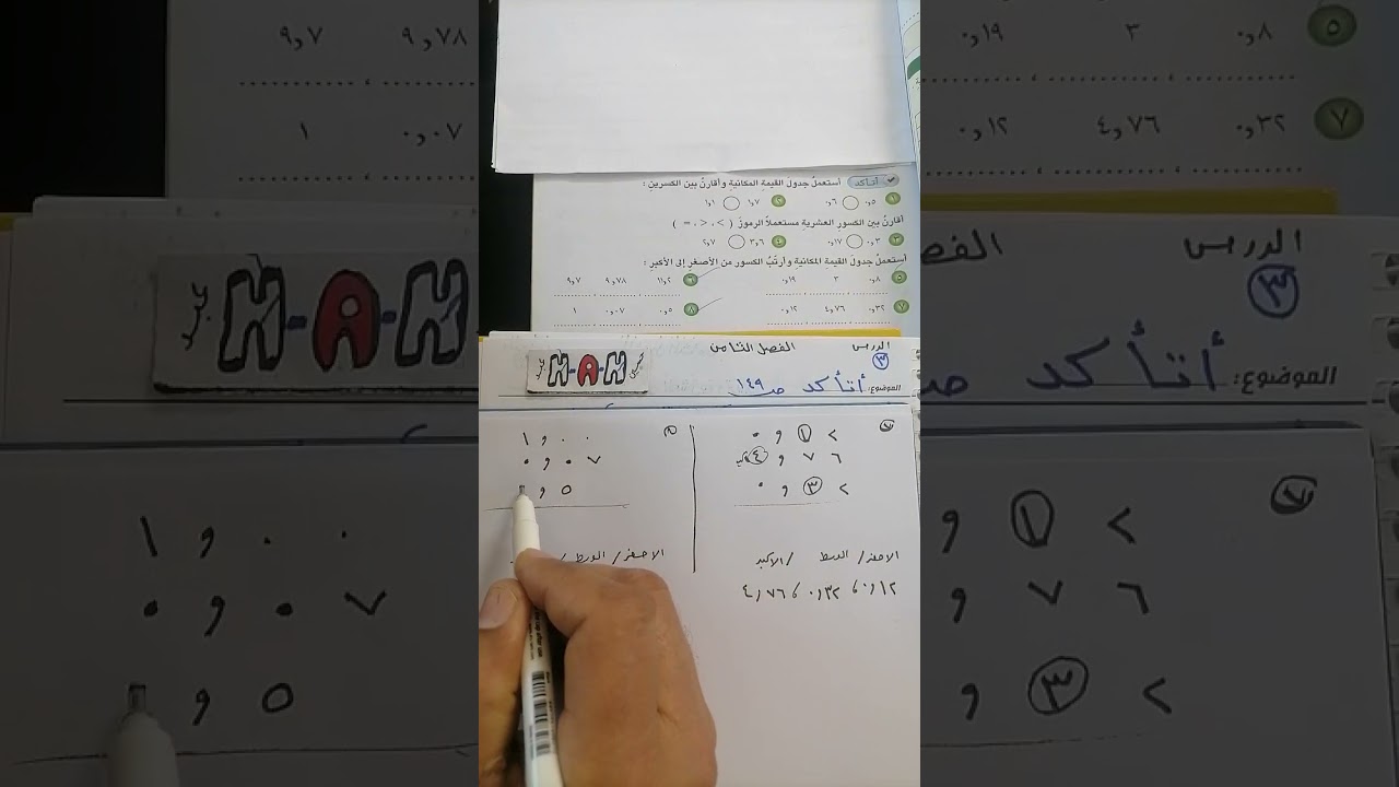 رياضيات الصف الرابع الابتدائي /الفصل الثامن حل تمارين فقرة اتأكد صفحة 149 مقارنة الكسور العشرية 