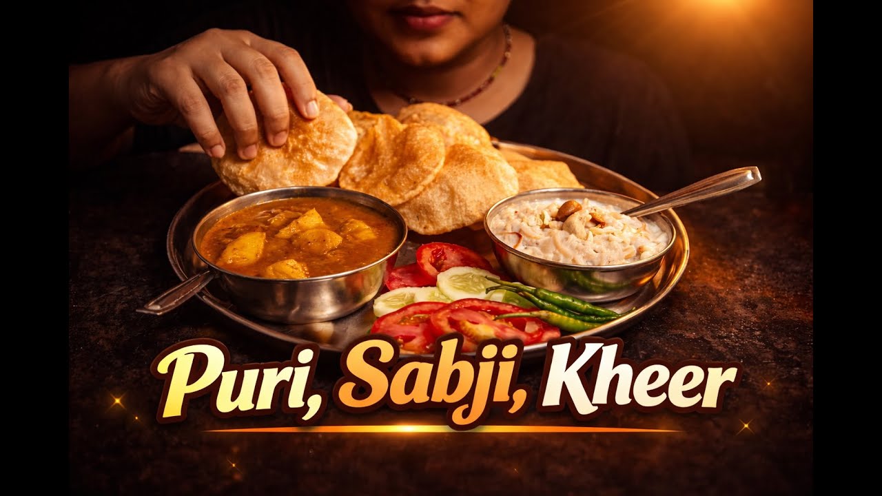 Eating lots of  Dum aalu + Puri + Salad + kheer + Indian tasty khana +  Ghar Ka khana + ASMR
