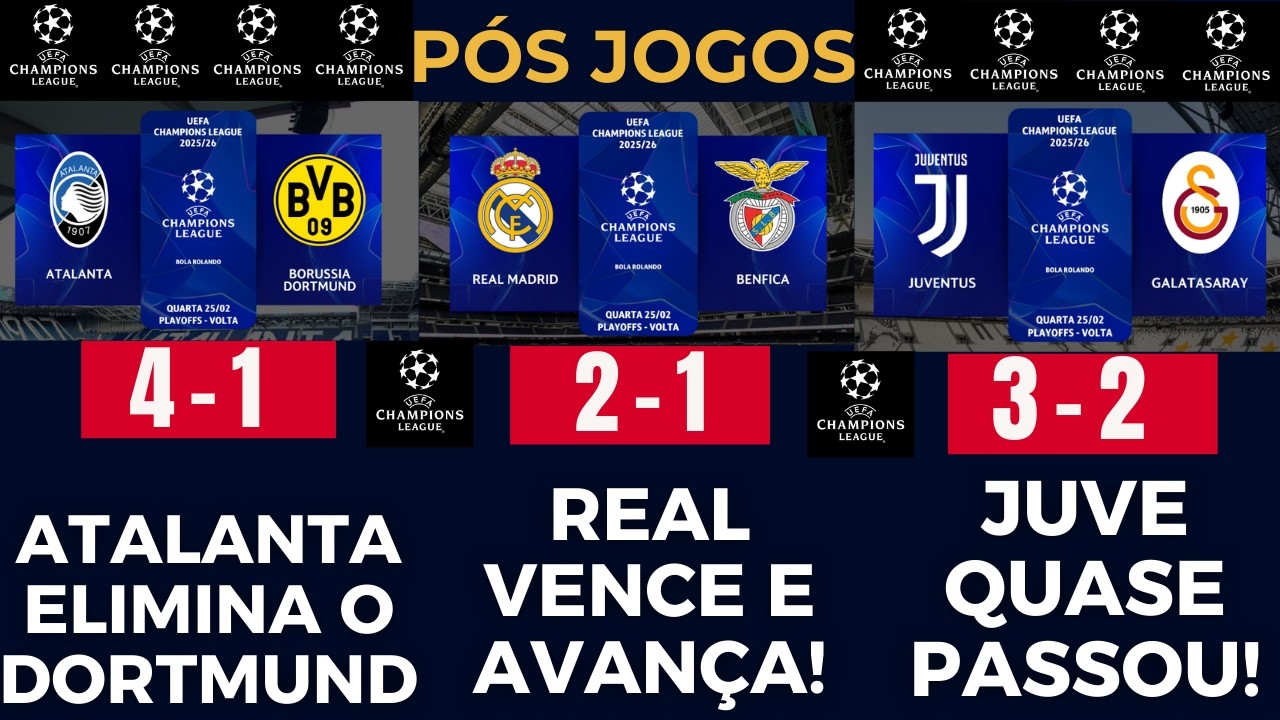 REAL MADRID AVANÇA,JUVENTUS QUASE CONSEGUE MILAGRE E ATALANTA ELIMINA O DORTMUND