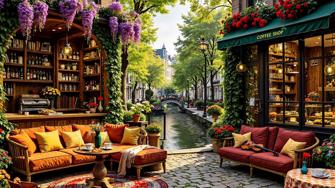 Peaceful Jazz Music🎵🌸Street Coffee Shop Corner for Work & Study ~ Relaxing Morning Jazz💐