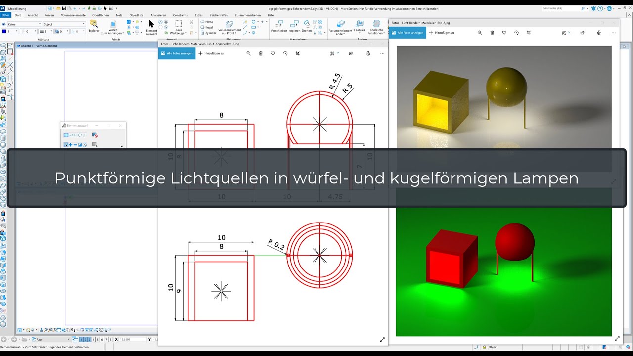 Punktförmige Lichtquellen in würfel- und kugelförmiger Lampen