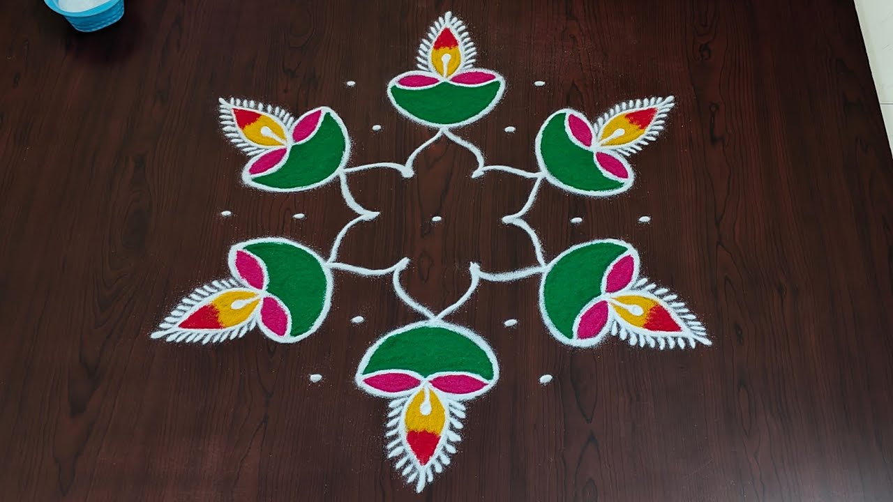 Beautiful Diwali diya rangoli with 7×4dots|easy dheepavali rangoli|dheepam muggulu|#Rang Kaa Rangoli