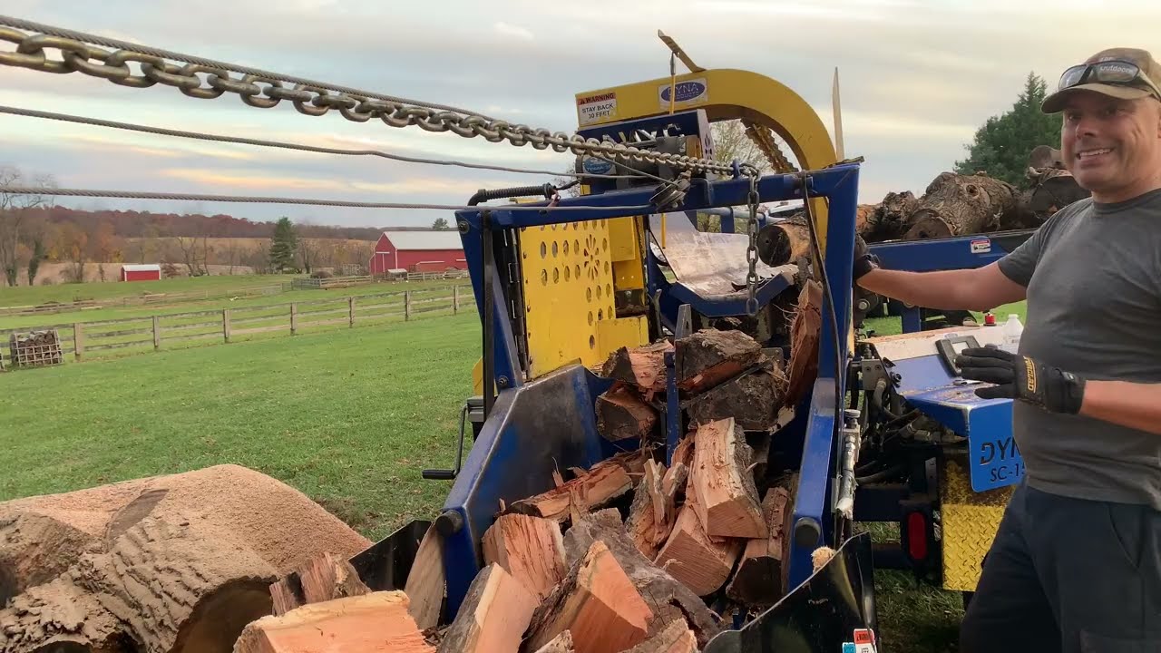 Part 2, Wood processor 4 1/2 hours to cut big pile of wood. 